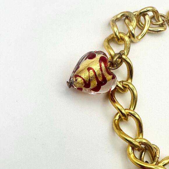 Murano Glass Dangle Charm Bracelet Chain Chunky Gold tone Retro Jewelry - Picture 2 of 9